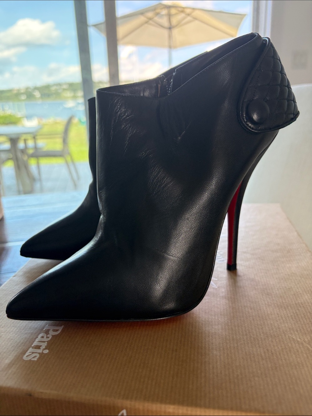 Christian Louboutin Black Leather Pointed Ankle Boots with Red Sole - Picture 3 of 5
